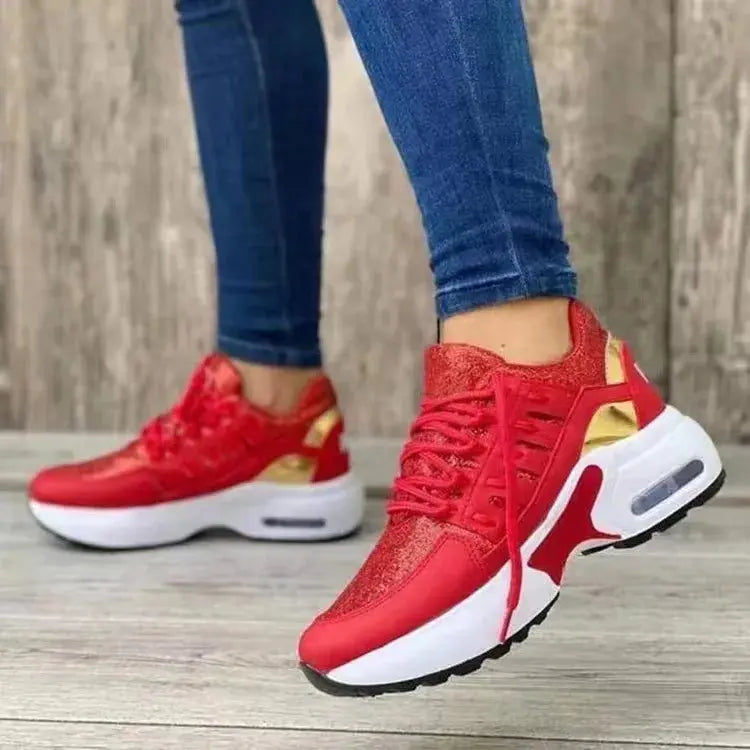Fashion Woman Vulcanize Platform Casual Sneakers Women Flats Mesh Breathable Running Walking Shoes Chunky Sports Shoe Natalia Home Fashion Red-43 Natalia Home Fashion