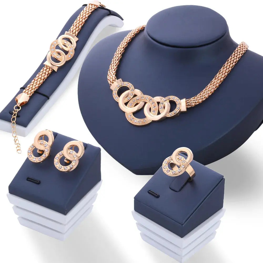 Fashion five-ring suit necklace earrings bracelet ring four-piece set retro bride photo gift Natalia Home Fashion Natalia Home Fashion