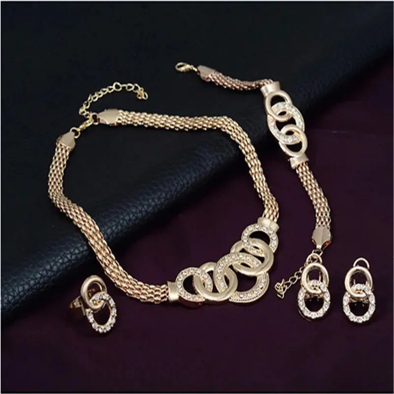 Fashion five-ring suit necklace earrings bracelet ring four-piece set retro bride photo gift Natalia Home Fashion Natalia Home Fashion