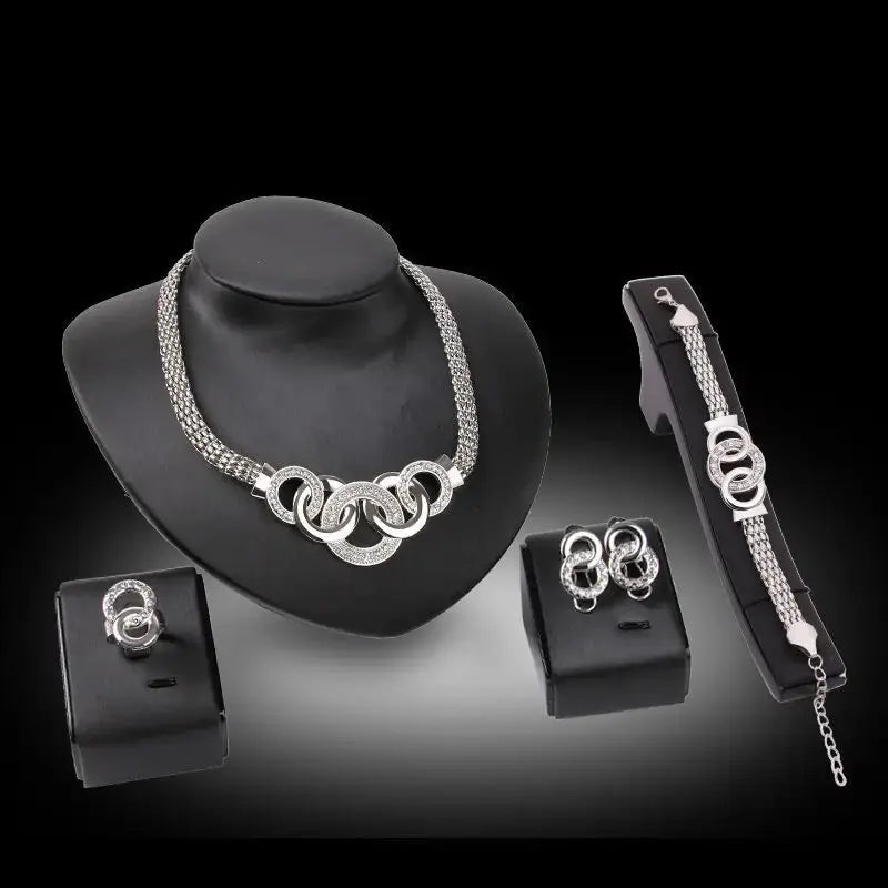 Fashion five-ring suit necklace earrings bracelet ring four-piece set retro bride photo gift Natalia Home Fashion Natalia Home Fashion