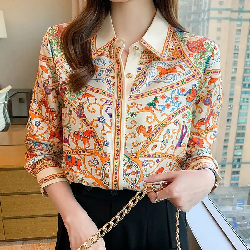 Fashion flower print ladies shirts Women's Blouses Spring Autumn Long Sleeve Shirts Tops Natalia Home Fashion Natalia Home Fashion
