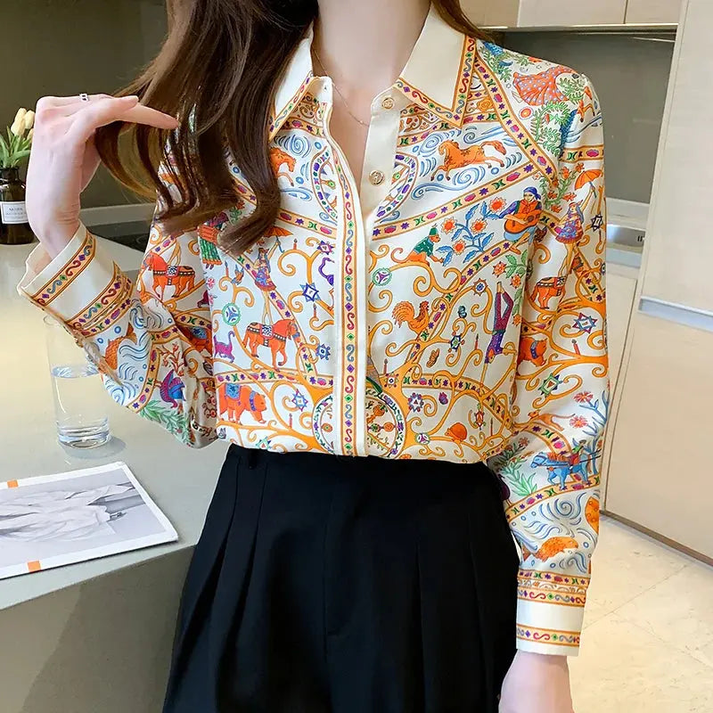 Fashion flower print ladies shirts Women's Blouses Spring Autumn Long Sleeve Shirts Tops Natalia Home Fashion Natalia Home Fashion