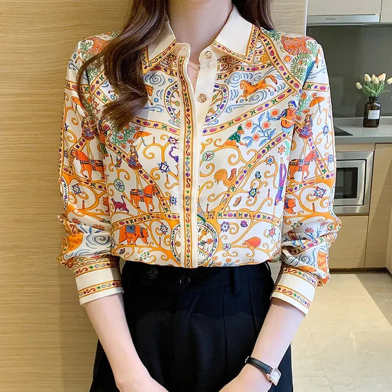 Fashion flower print ladies shirts Women's Blouses Spring Autumn Long Sleeve Shirts Tops Natalia Home Fashion Natalia Home Fashion