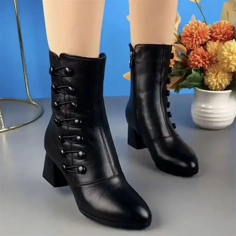 Fashion mid-heel mid-leg cotton soft soled mother shoes winter ankle footwear boots heels for women My Store