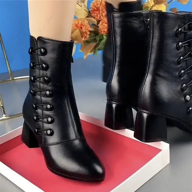 Fashion mid-heel mid-leg cotton soft soled mother shoes winter ankle footwear boots heels for women My Store