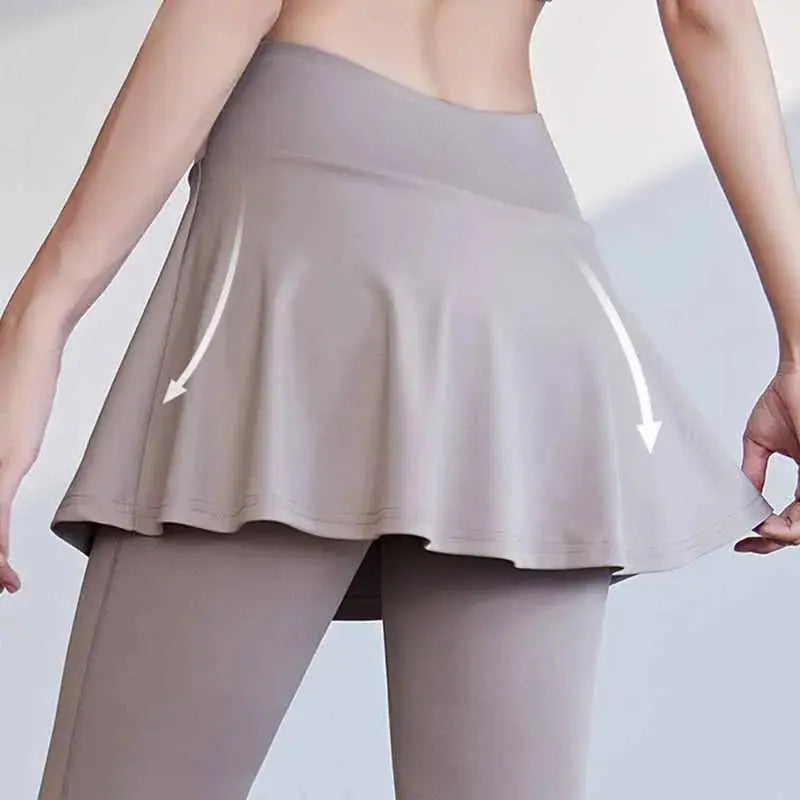 Fitness Yoga Pants With Skirt Women Two Pieces Sports Leggings Gym Push Up Patchwork Crossover High Waist Tight Pants Natalia Home Fashion Natalia Home Fashion