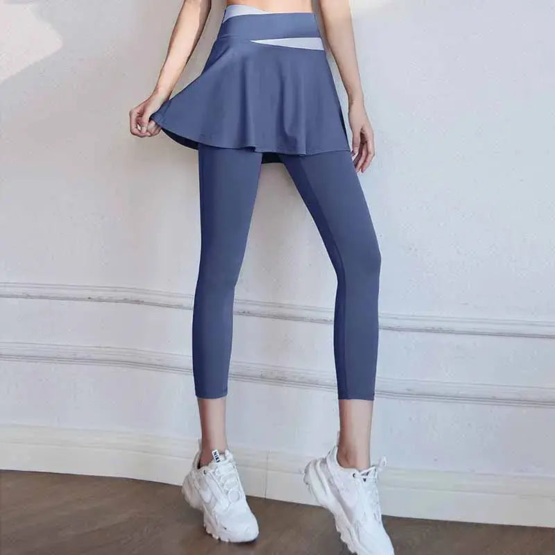 Fitness Yoga Pants With Skirt Women Two Pieces Sports Leggings Gym Push Up Patchwork Crossover High Waist Tight Pants Natalia Home Fashion Natalia Home Fashion
