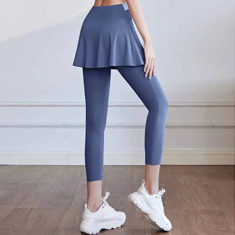 Fitness Yoga Pants With Skirt Women Two Pieces Sports Leggings Gym Push Up Patchwork Crossover High Waist Tight Pants Natalia Home Fashion Natalia Home Fashion