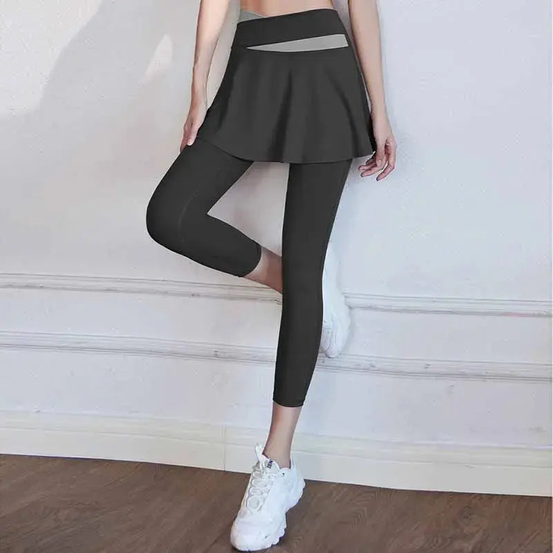 Fitness Yoga Pants With Skirt Women Two Pieces Sports Leggings Gym Push Up Patchwork Crossover High Waist Tight Pants Natalia Home Fashion Natalia Home Fashion