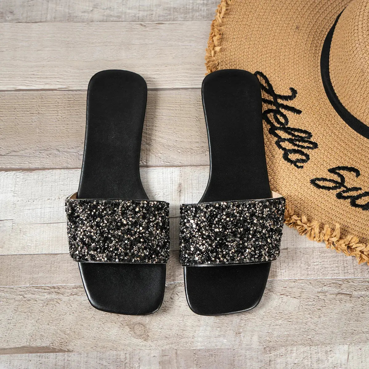 Flat Slippers for Women Summer Designer Big Size Rhinestone Flip-flops Ladies Fashion Semi Formal Sequin Slipper Shoes Woman Natalia Home Fashion black-36 Natalia Home Fashion