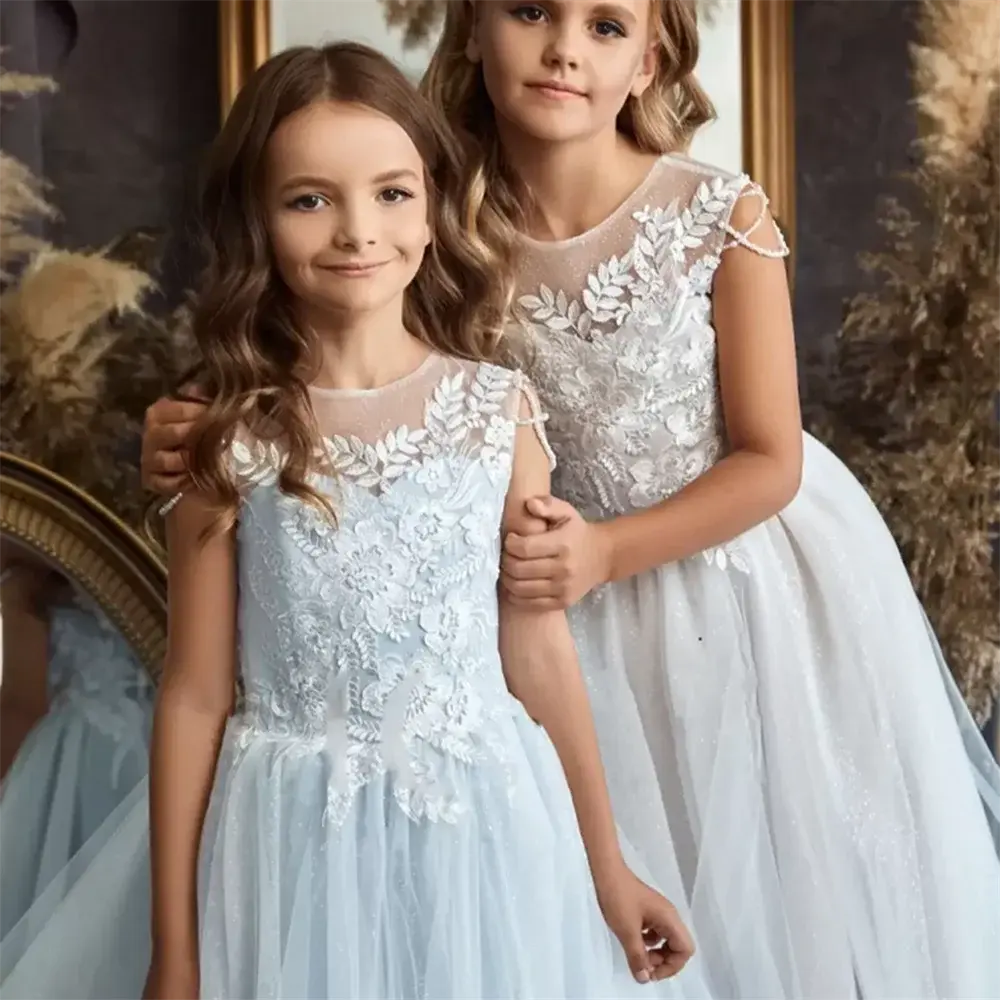 Flower Girl Dress White Fluffy Wedding Party Dress Girl Eucharist Attended Princess Lace Evening Dresses Natalia Home Fashion Dress Natalia Home Fashion