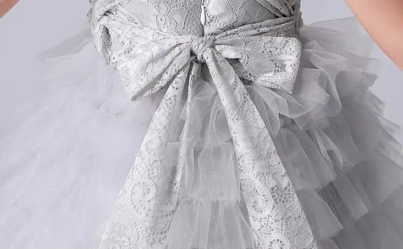 Flower Girl Dresses Gray Tulle Appliques Tiered Long Skirt Sleeveless For Wedding Birthday Party Banquet Princess Gowns Natalia Home Fashion  Natalia Home Fashion