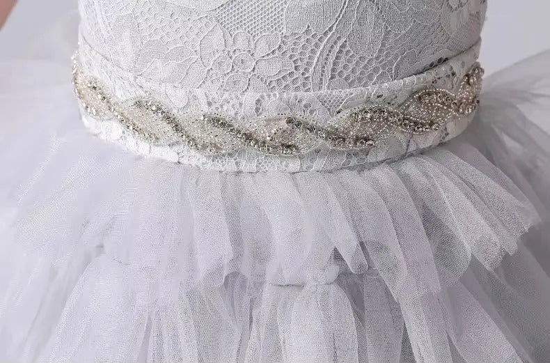 Flower Girl Dresses Gray Tulle Appliques Tiered Long Skirt Sleeveless For Wedding Birthday Party Banquet Princess Gowns Natalia Home Fashion  Natalia Home Fashion