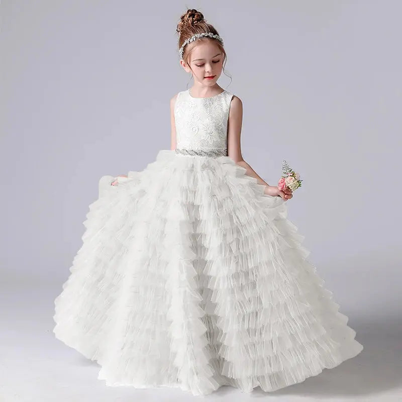 Flower Girl Dresses Tulle Appliques Tiered Long Skirt Sleeveless For Wedding Birthday Party Banquet Princess Gowns Natalia Home Fashion Ivory-child-3 Natalia Home Fashion