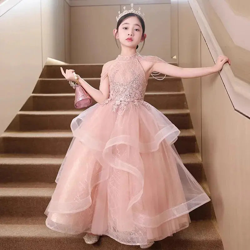 Formal Pink Bride maid Dresses For Girls Evening Elegant Sequin Tulle Flower Princess Wedding Party Dress Birthday Prom Costume Natalia Home Fashion Natalia Home Fashion