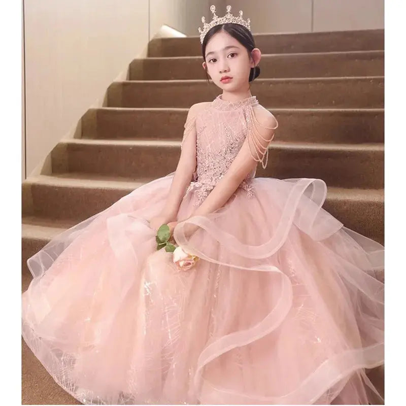 Formal Pink Bride maid Dresses For Girls Evening Elegant Sequin Tulle Flower Princess Wedding Party Dress Birthday Prom Costume Natalia Home Fashion Natalia Home Fashion