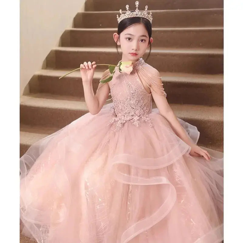 Formal Pink Bride maid Dresses For Girls Evening Elegant Sequin Tulle Flower Princess Wedding Party Dress Birthday Prom Costume Natalia Home Fashion Natalia Home Fashion