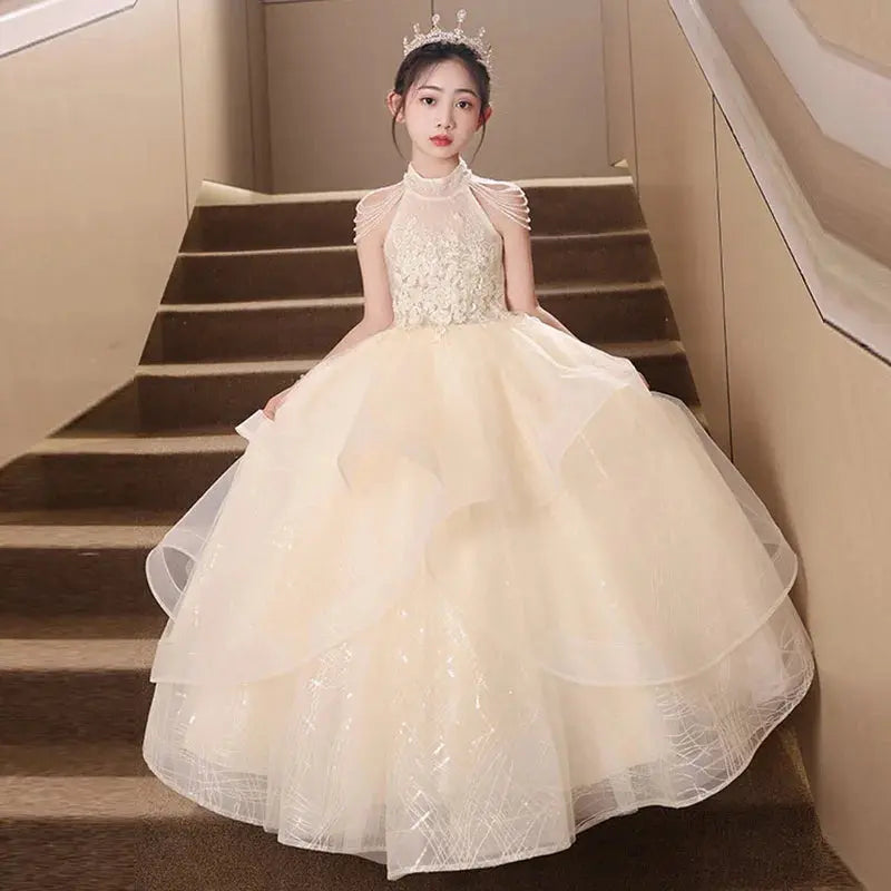 Formal Pink Bride maid Dresses For Girls Evening Elegant Sequin Tulle Flower Princess Wedding Party Dress Birthday Prom Costume Natalia Home Fashion Natalia Home Fashion