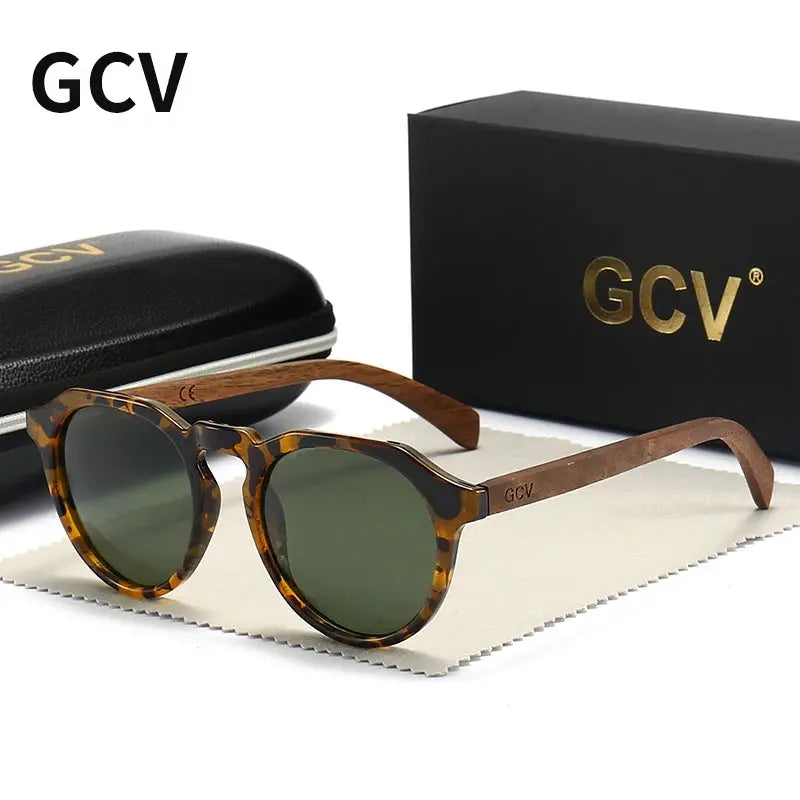 GCV Brand Advanced Walnut Wood Hawksbill Leopard Grain Frames Ultralight Sunglasses Men Women Female Polarized Delicate Fashion Natalia Home Fashion Polarized-HAWKSBILL-Green-CHINA Natalia Home Fashion