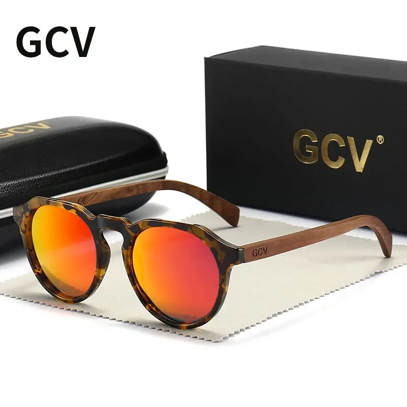 GCV Brand Advanced Walnut Wood Hawksbill Leopard Grain Frames Ultralight Sunglasses Men Women Female Polarized Delicate Fashion Natalia Home Fashion Polarized-HAWKSBILL-Orange-CHINA Natalia Home Fashion