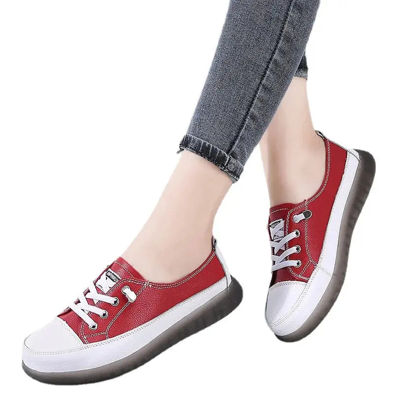 Genuine Leather Vulcanized Shoes Women Jogging Sneakers Woman Lace Up Flat Walking Trainers Fitness Cross-training Natalia Home Fashion Natalia Home Fashion