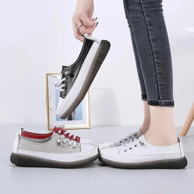 Genuine Leather Vulcanized Shoes Women Jogging Sneakers Woman Lace Up Flat Walking Trainers Fitness Cross-training Natalia Home Fashion Natalia Home Fashion