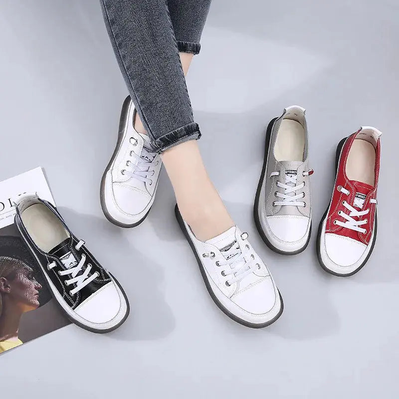 Genuine Leather Vulcanized Shoes Women Jogging Sneakers Woman Lace Up Flat Walking Trainers Fitness Cross-training Natalia Home Fashion Natalia Home Fashion