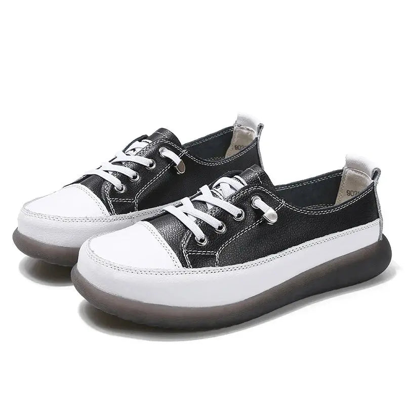 Genuine Leather Vulcanized Shoes Women Jogging Sneakers Woman Lace Up Flat Walking Trainers Fitness Cross-training Natalia Home Fashion Natalia Home Fashion