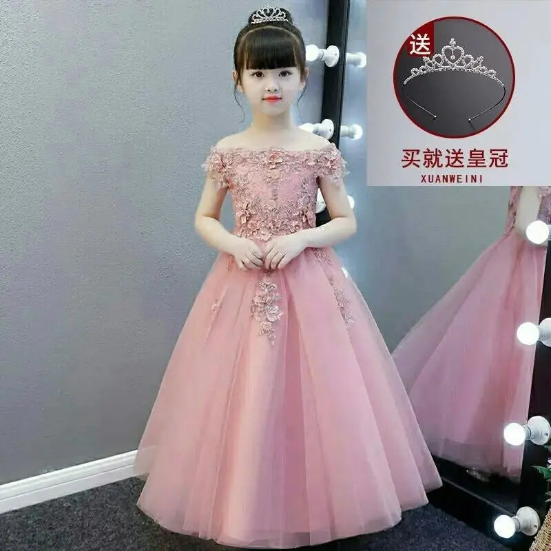 Glitz Flower Girl Dress Shoulder less Wedding Dress Appliques Party Princess Birthday Dress First Communion Gown for Girls Natalia Home Fashion Glitz Flower Girl Dress Natalia Home Fashion