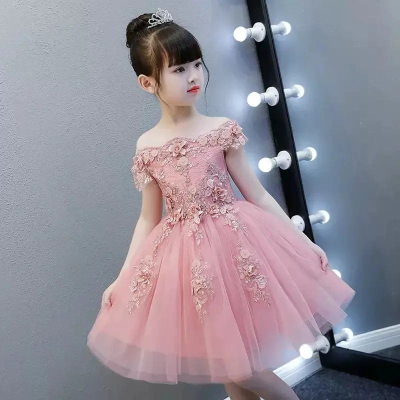 Glitz Flower Girl Dress Shoulder less Wedding Dress Appliques Party Princess Birthday Dress First Communion Gown for Girls Natalia Home Fashion Glitz Flower Girl Dress Natalia Home Fashion