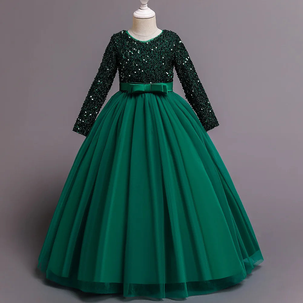Princess Mesh Dress Girl Party Clothing Kids Sequin Wedding Dresses Children Spring Autumn Prom Costume