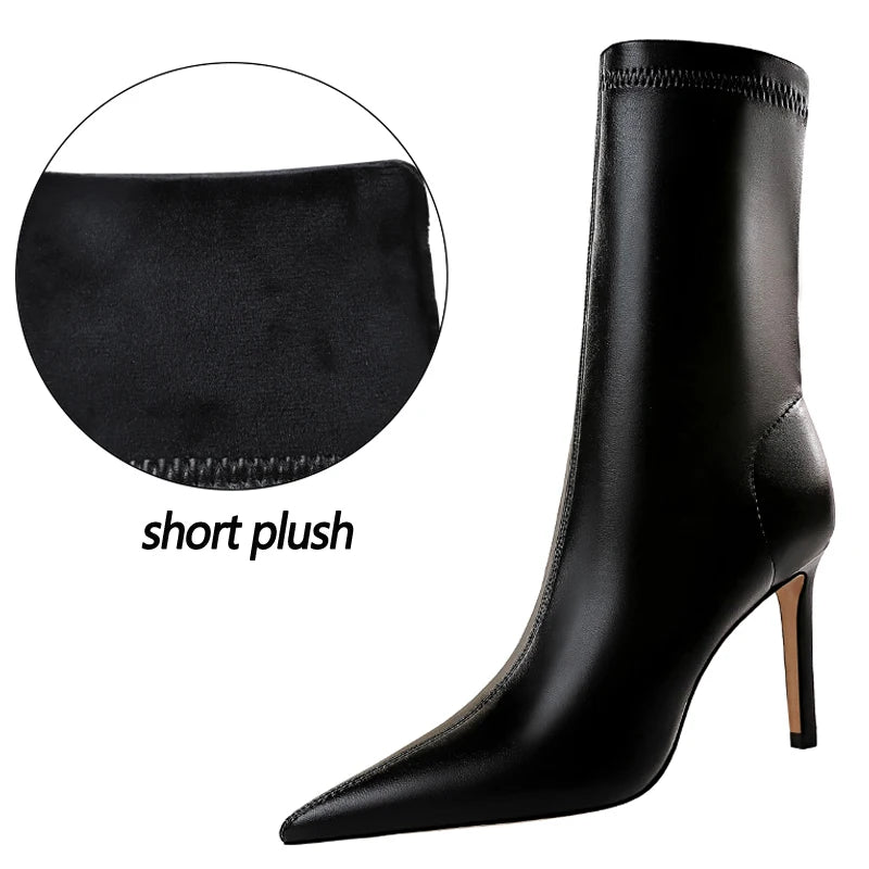 Leather Boots Women Ankle Boots Autumn Winter Boots Women High Heels Short Boots Ladies Booties