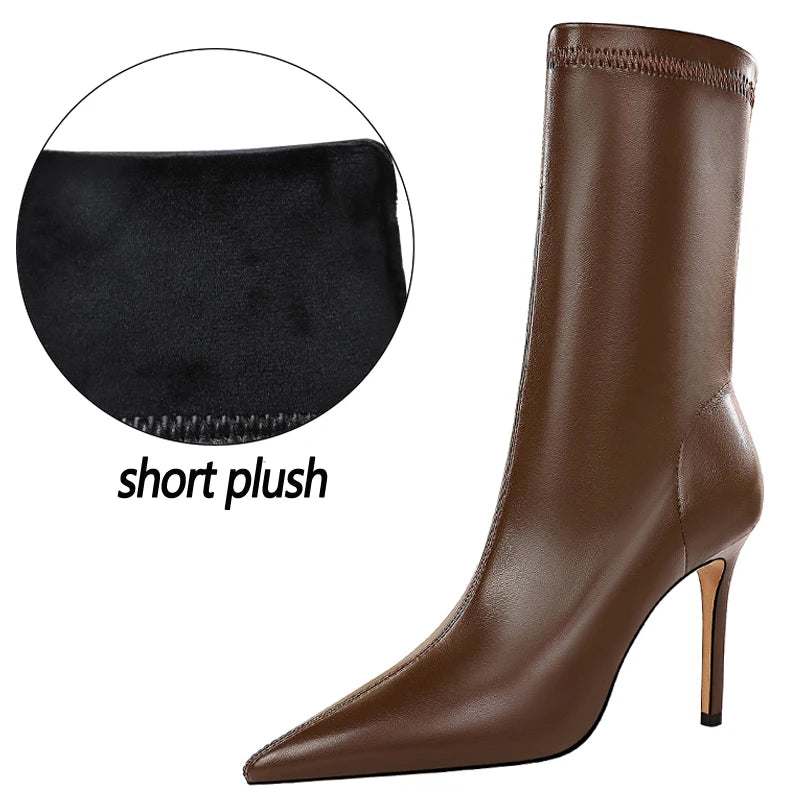 Leather Boots Women Ankle Boots Autumn Winter Boots Women High Heels Short Boots Ladies Booties