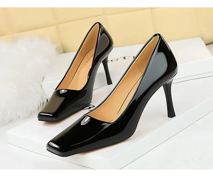 Shoes Square Toe Women Patent Leather High Heels stiletto shoes Career Office Shoes Sexy Party Shoes Women My Store Heels Natalia Home Fashion