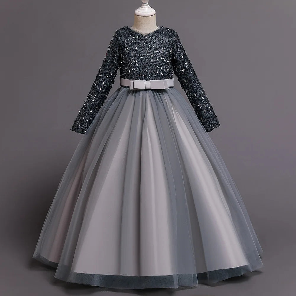 Princess Mesh Dress Girl Party Clothing Kids Sequin Wedding Dresses Children Spring Autumn Prom Costume