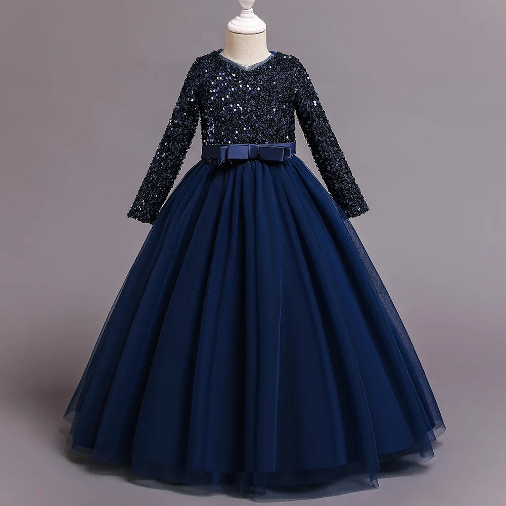 Princess Mesh Dress Girl Party Clothing Kids Sequin Wedding Dresses Children Spring Autumn Prom Costume