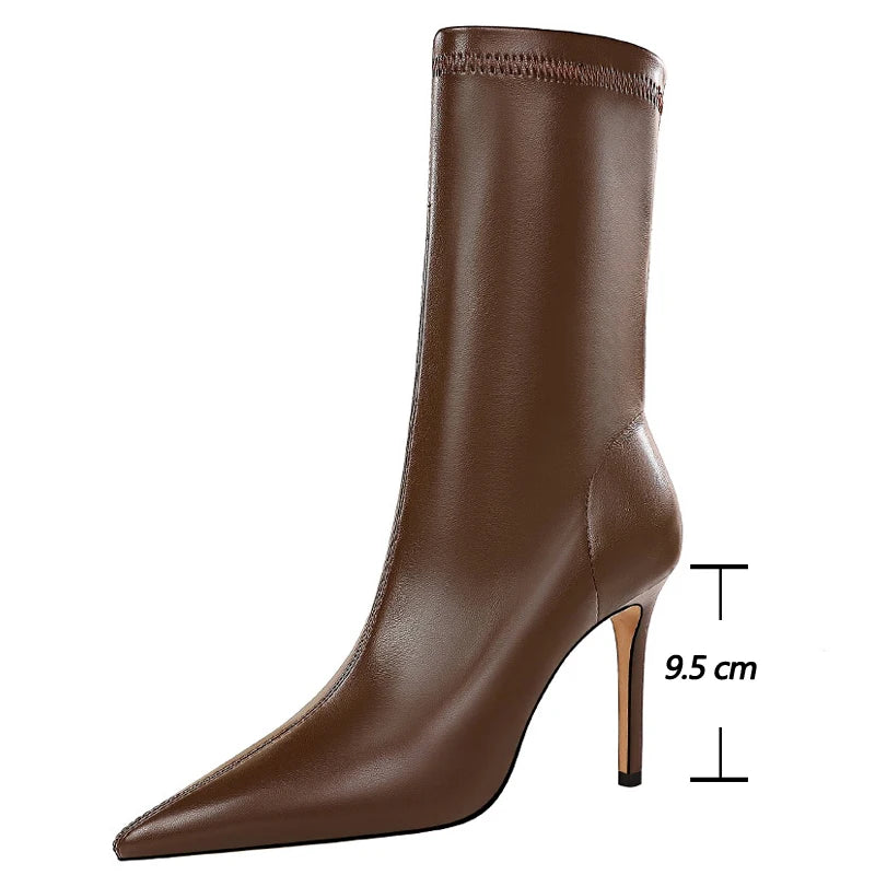 Leather Boots Women Ankle Boots Autumn Winter Boots Women High Heels Short Boots Ladies Booties