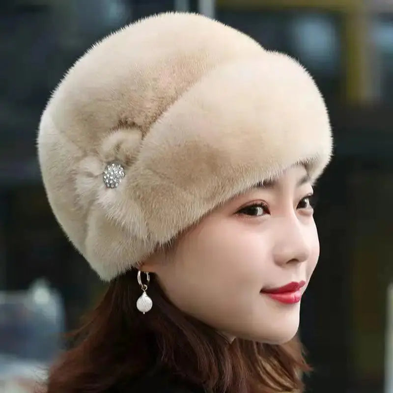 Hat Women's Winter Artificial Mink Hair Top Hat Fashion Leather Warm Hat Fur Bag Cap Natalia Home Fashion Khaki Natalia Home Fashion