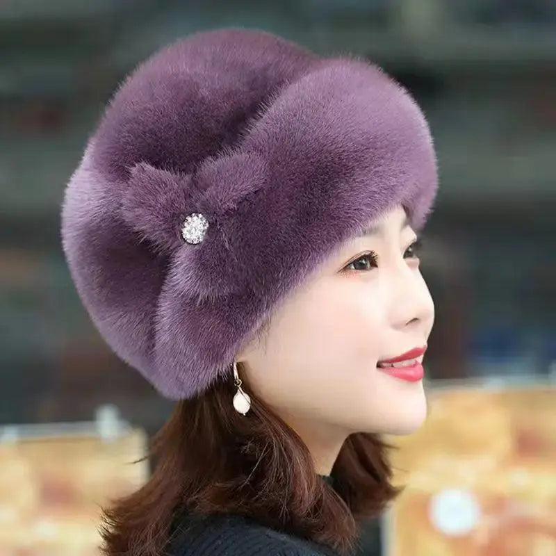 Hat Women's Winter Artificial Mink Hair Top Hat Fashion Leather Warm Hat Fur Bag Cap Natalia Home Fashion PURPLE Natalia Home Fashion