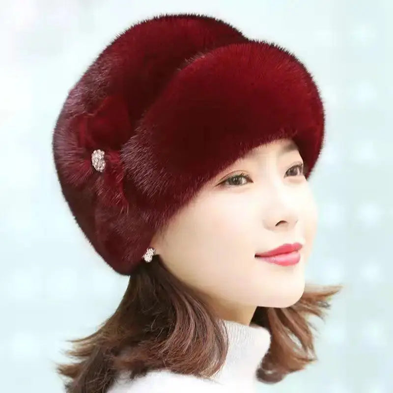 Hat Women's Winter Artificial Mink Hair Top Hat Fashion Leather Warm Hat Fur Bag Cap Natalia Home Fashion Red Natalia Home Fashion
