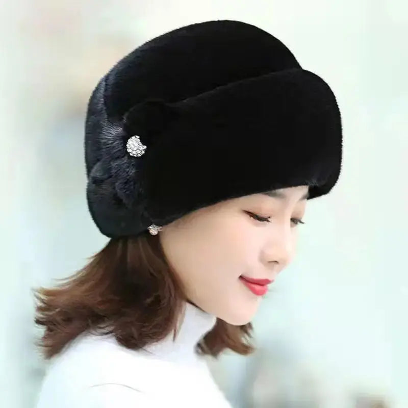 Hat Women's Winter Artificial Mink Hair Top Hat Fashion Leather Warm Hat Fur Bag Cap Natalia Home Fashion Black Natalia Home Fashion