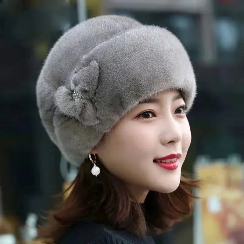 Hat Women's Winter Artificial Mink Hair Top Hat Fashion Leather Warm Hat Fur Bag Cap Natalia Home Fashion GRAY Natalia Home Fashion