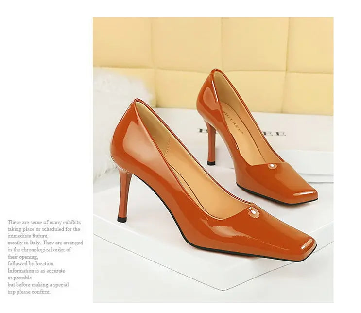 Shoes Square Toe Women Patent Leather High Heels stiletto shoes Career Office Shoes Sexy Party Shoes Women My Store Heels Natalia Home Fashion