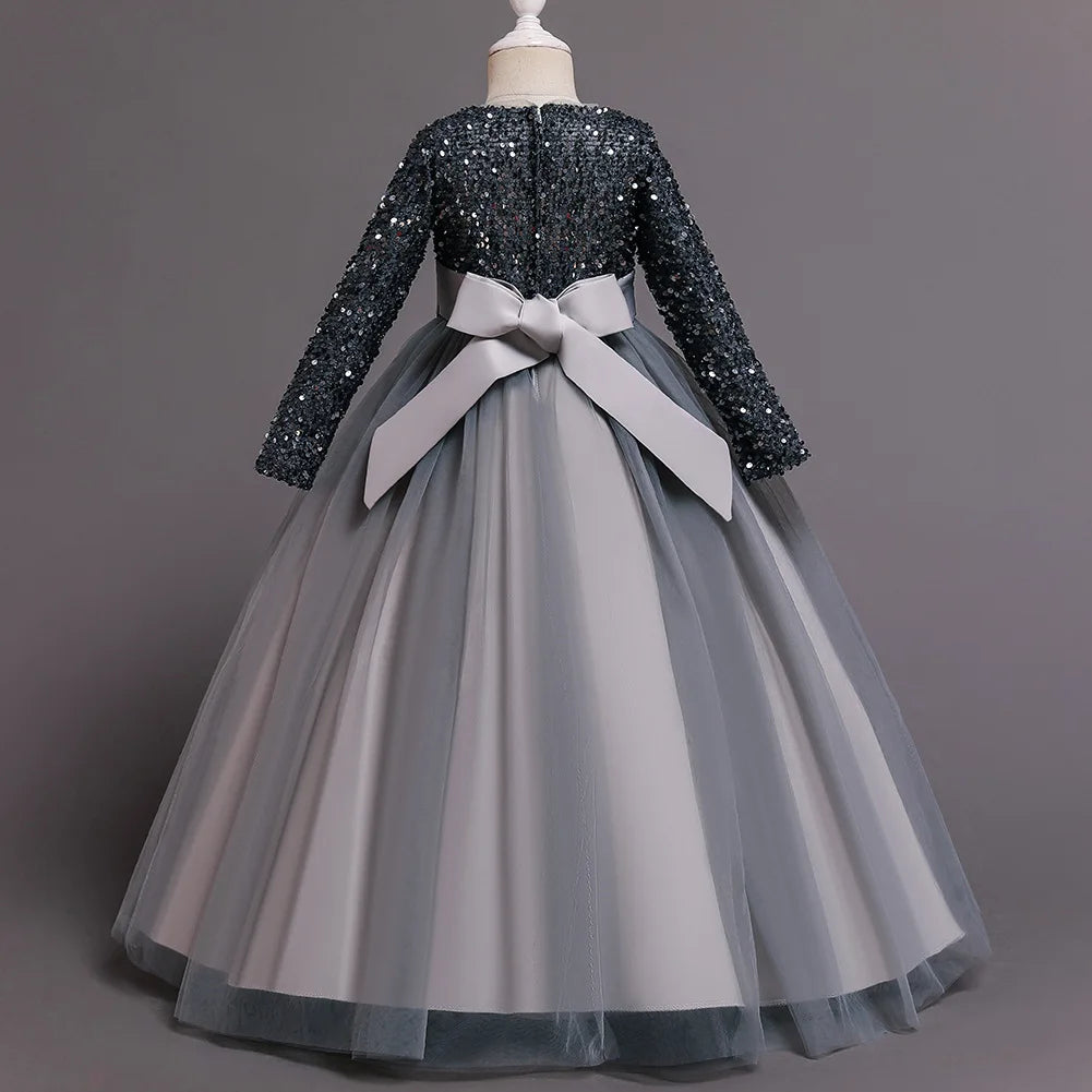Princess Mesh Dress Girl Party Clothing Kids Sequin Wedding Dresses Children Spring Autumn Prom Costume