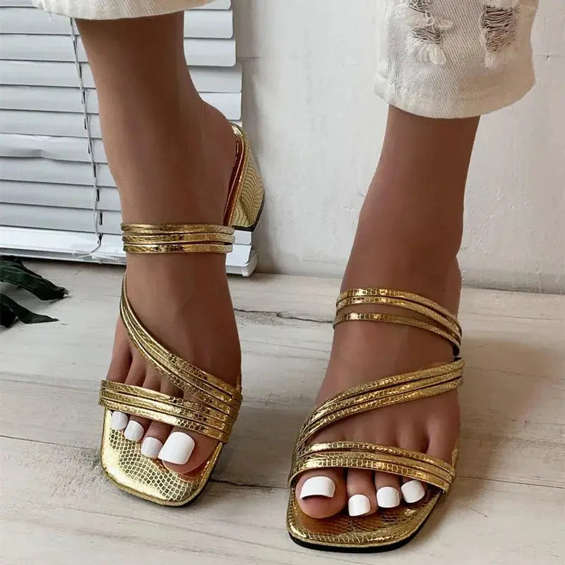 High Heels Sandals Women's Shoes Trends Sexy Gold Fashion Slippers Square Toe Thick With Luxury Party Shoes Natalia Home Fashion Natalia Home Fashion