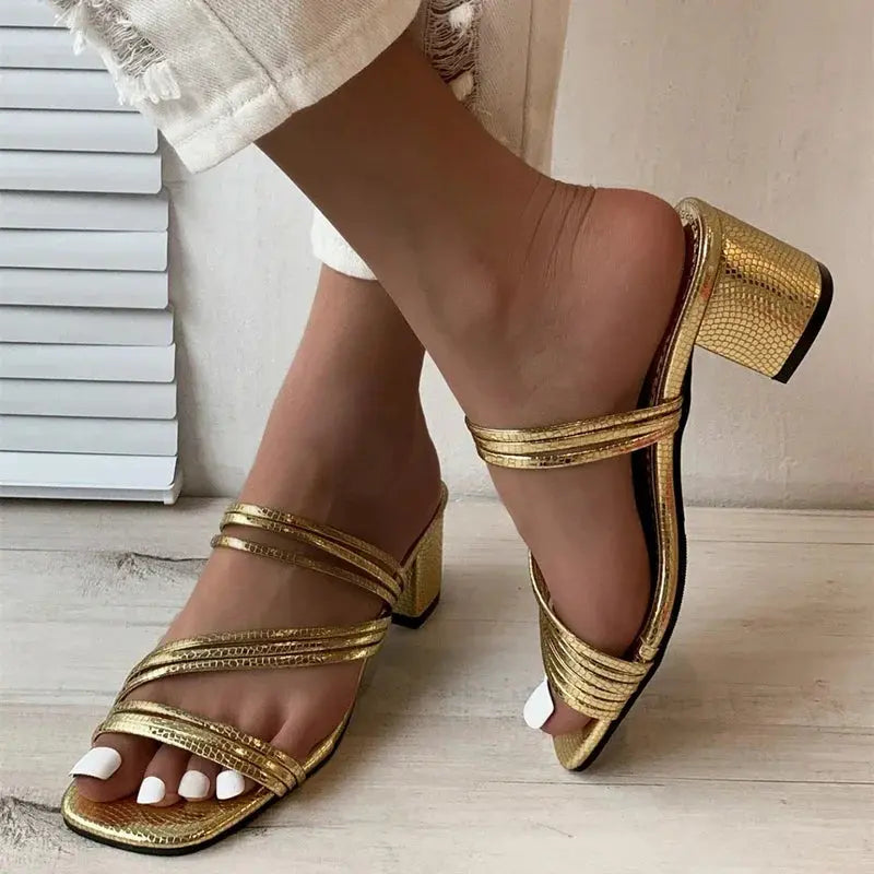High Heels Sandals Women's Shoes Trends Sexy Gold Fashion Slippers Square Toe Thick With Luxury Party Shoes Natalia Home Fashion Natalia Home Fashion