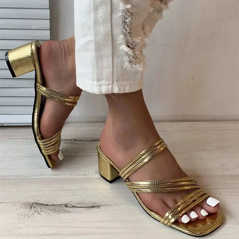 High Heels Sandals Women's Shoes Trends Sexy Gold Fashion Slippers Square Toe Thick With Luxury Party Shoes Natalia Home Fashion Natalia Home Fashion
