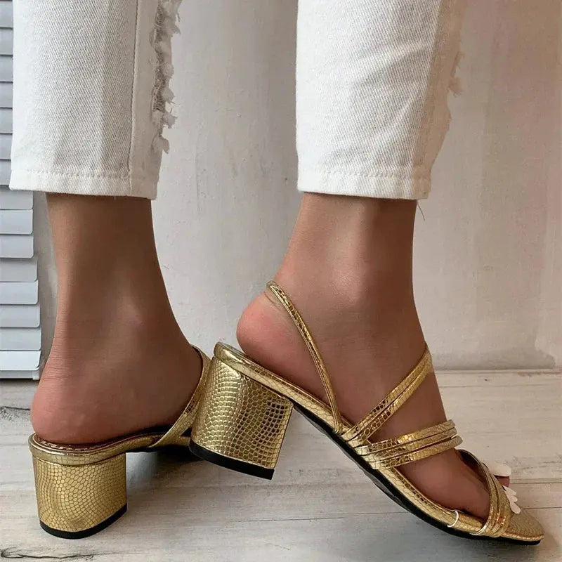 High Heels Sandals Women's Shoes Trends Sexy Gold Fashion Slippers Square Toe Thick With Luxury Party Shoes Natalia Home Fashion Natalia Home Fashion