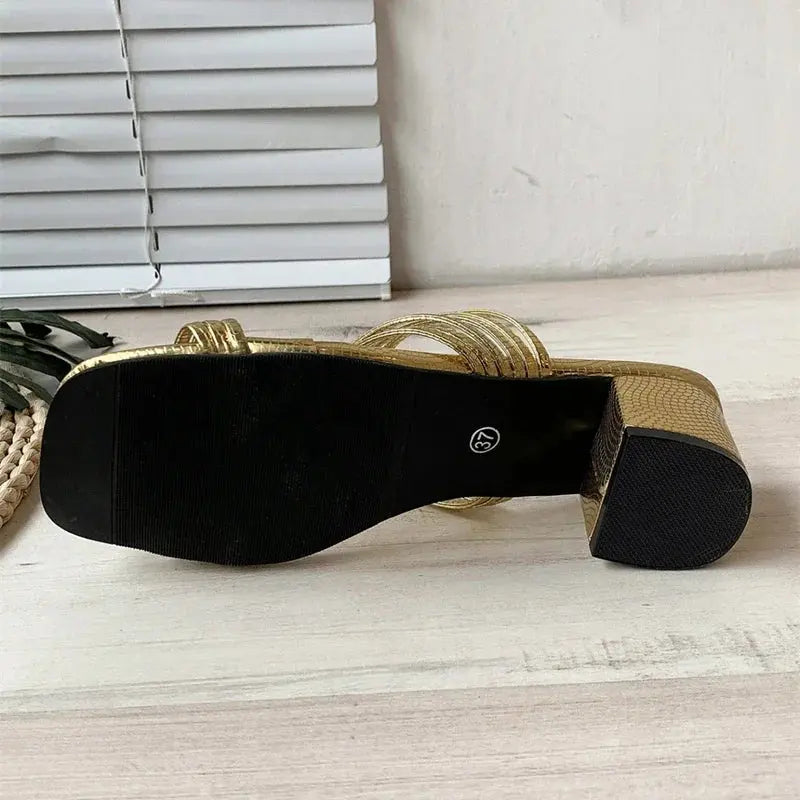 High Heels Sandals Women's Shoes Trends Sexy Gold Fashion Slippers Square Toe Thick With Luxury Party Shoes Natalia Home Fashion Natalia Home Fashion