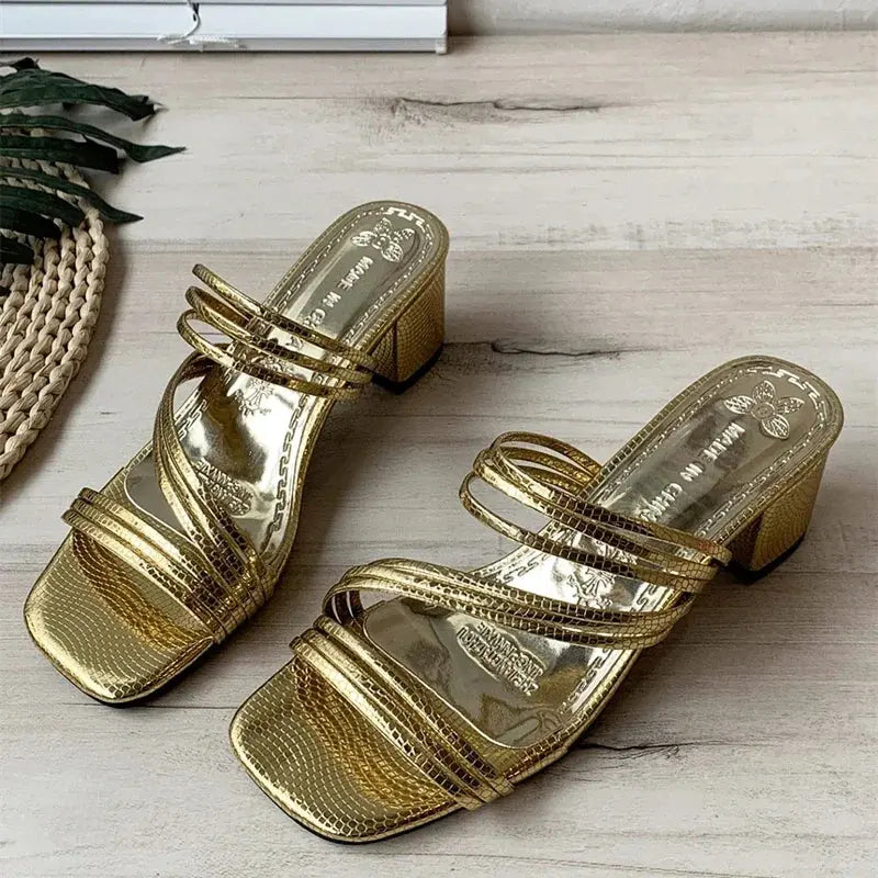 High Heels Sandals Women's Shoes Trends Sexy Gold Fashion Slippers Square Toe Thick With Luxury Party Shoes Natalia Home Fashion Gold-42 Natalia Home Fashion